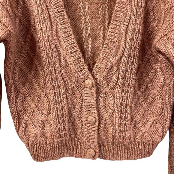 Autograph Clothing Mohair Blend V Neck Sweater Cardigan Cable Knit S Boho Pink - Picture 3 of 7